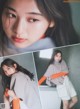 A collage of photos of a young woman with long hair.